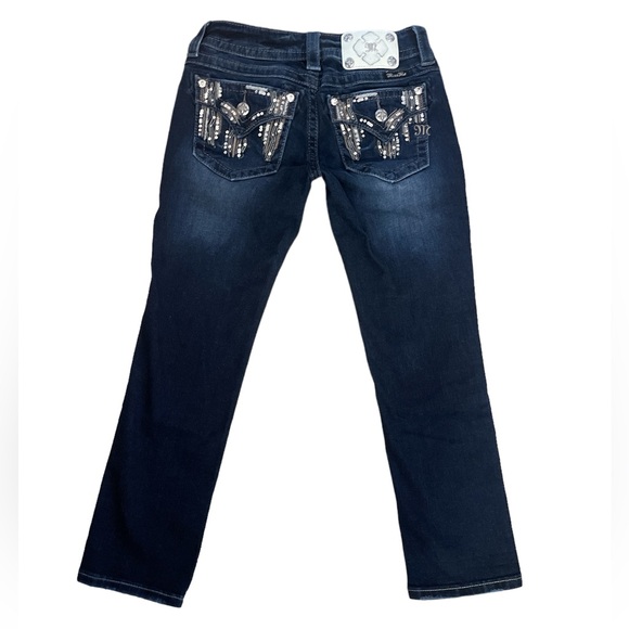 Miss Me Sz:25 Rhinestones, Crystal Signature Crop Blue Jeans - Picture 6 of 8